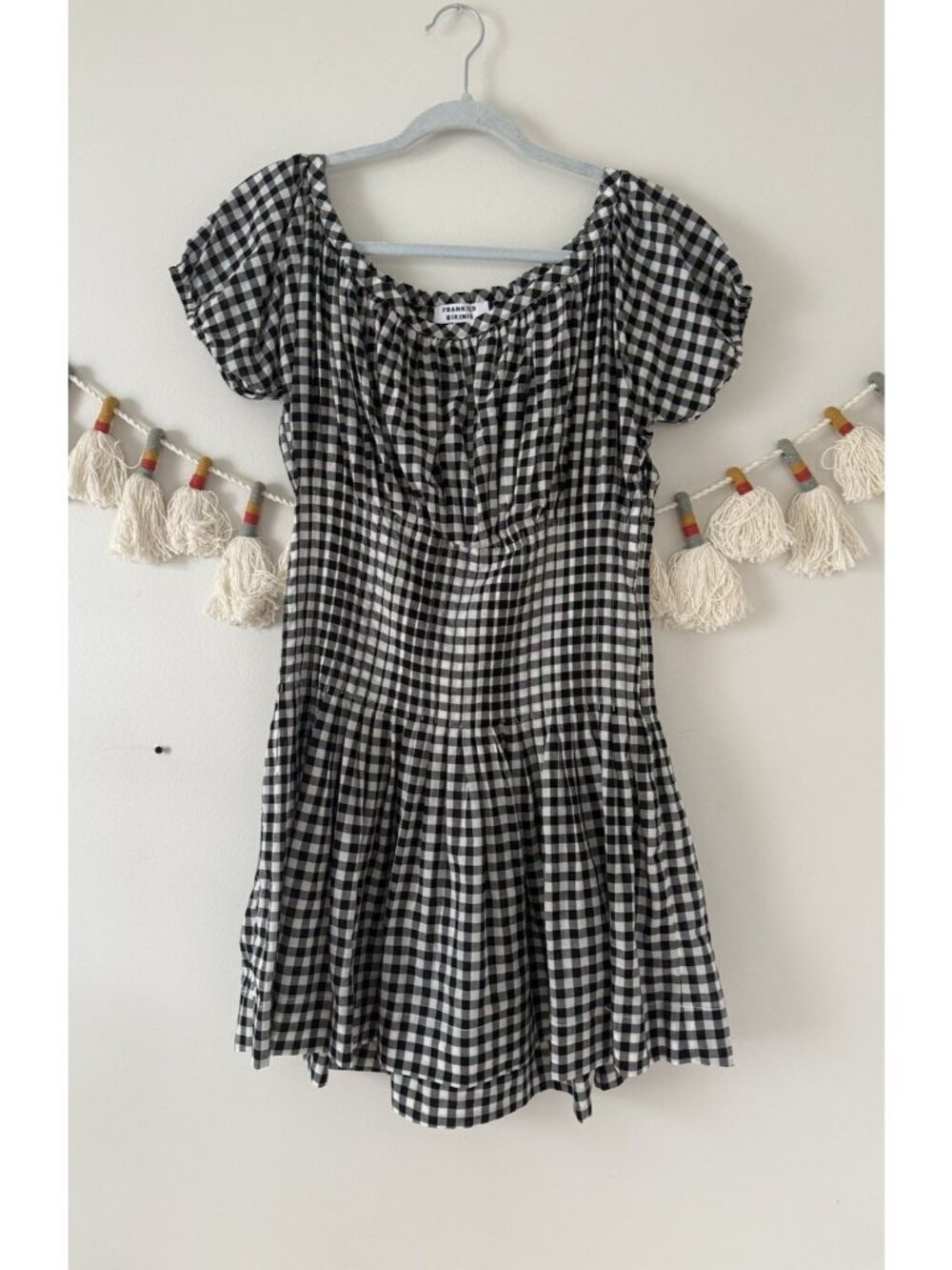 Frankies Bikinis Sadie Gingham Mini Dress Pintucked Feminine Beach Lightweight M